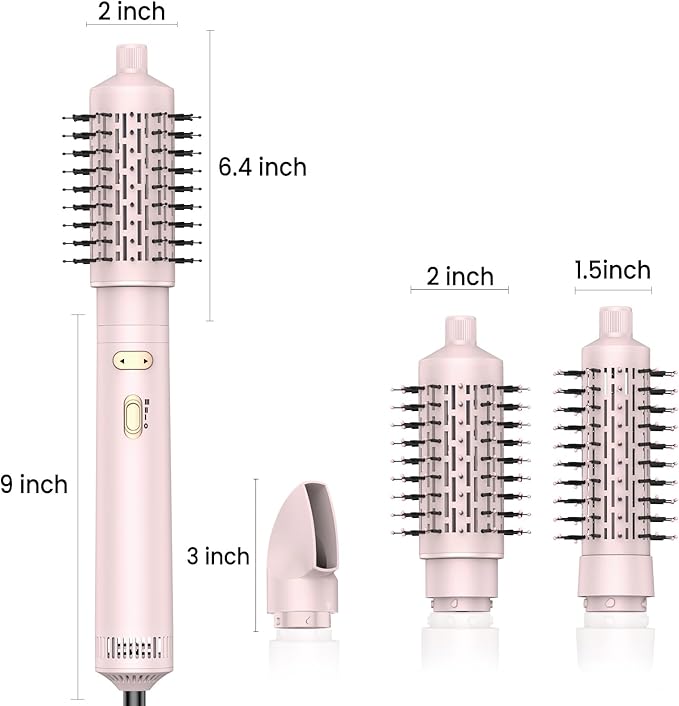Hair Dryer Brush, 4 in 1 Rotating Round Hot Air Spin Brush Set Negative Ionic Professional Blow Dryer with Detachable Brush(2" & 1.5"), 3 Heats and 2 Speeds Rotating Blow Dryer Brush