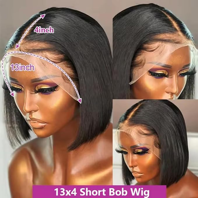 Bob Wig Human Hair 13x4 Lace Frontal Short Straight Lace Front Bob Wigs for Black Women 100% Human Hair Wig Pre Plucked Natural Color 10 Inch