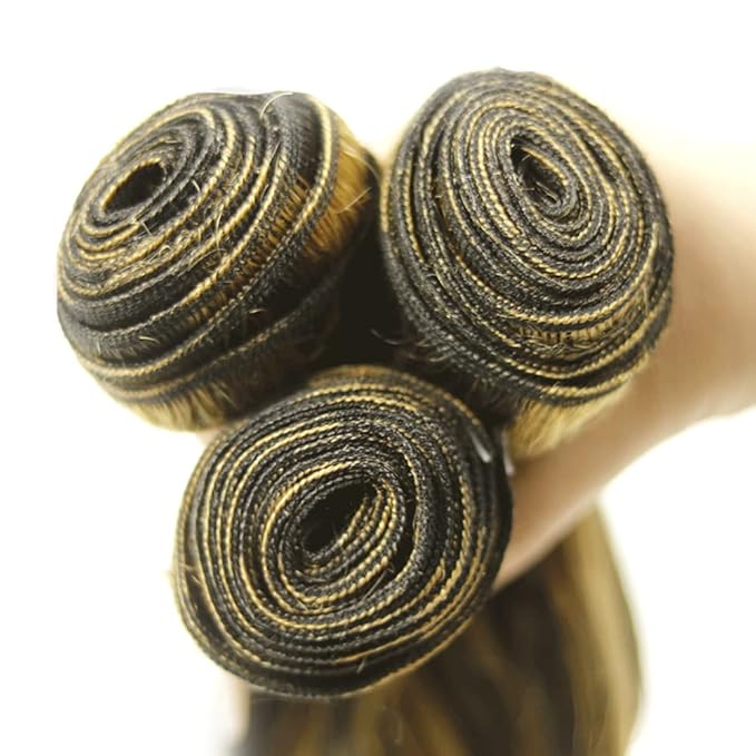 P1b/27 Human Hair Bundles Blonde Body Wave Bundles 12 14 16 Inch Niegmeag Double Weft 2 Tone Black and Honey Blonde Bundle Hair Weave