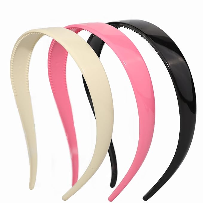 3 Pack Headbands Designed for Eyewear 0.79IN Plastic Non-Slip Headbands for Women Fashion Headbands with Teeth-Black,Pink,White