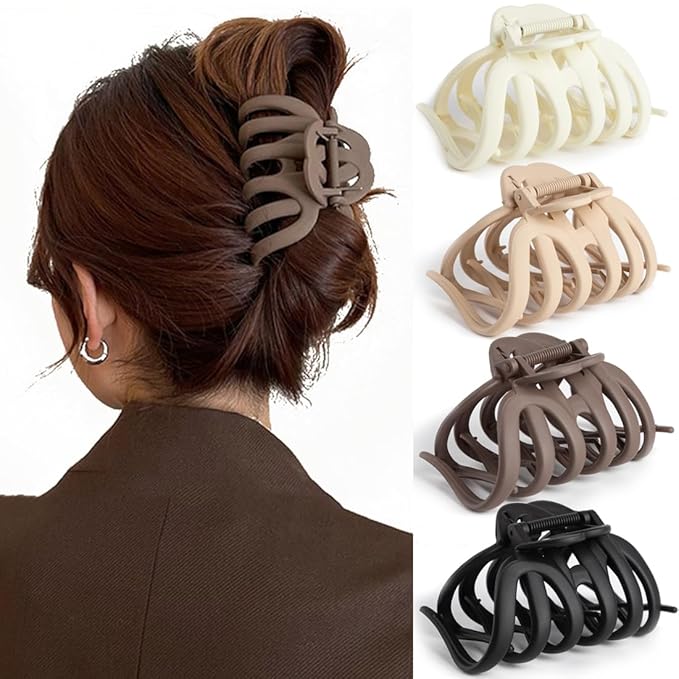 4 Pcs Octopus Claw Clips Octopus Hair Claw Clips for Women 3.8" Large Hair Claw Clip for Women Strong Grip Non-slip Jaw Clip for Thick,natural color