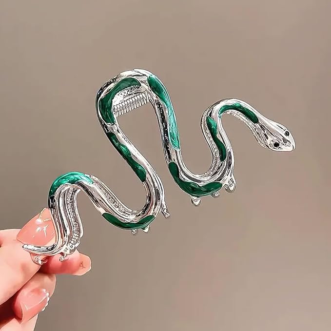 Green Snake Metal Claw Hair Clip, 1Pcs 4.52Inch Hair Clip for Thin/Thick Hair, Non-Slip Strong Hold Grip, Animal Themed Hair Accessory