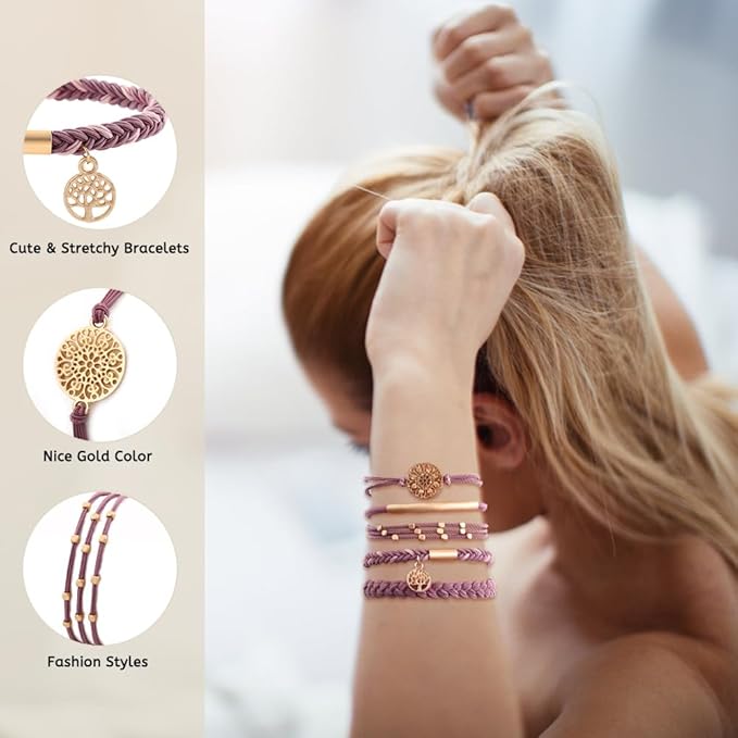 DIYDEC 10PCS Hair Ties Bracelet for Women 5 Styles Soft Braided Boho Hair Bands Elastic No Damage Hair Ties for Girls thick Thin Long Curly Hair Accessories(Pink)