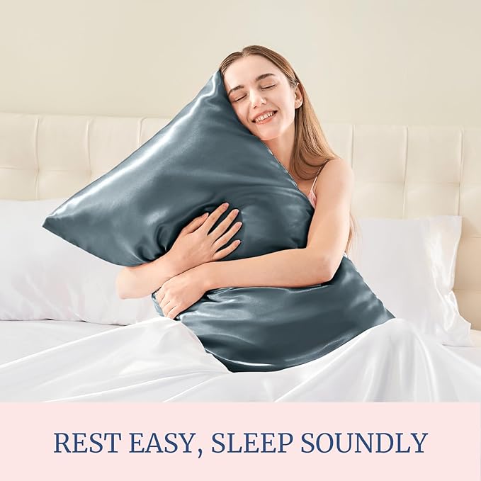 BEDELITE Satin Pillowcase for Hair and Skin, Super Soft and Cooling Similar to Silk Pillow Cases 2 Pack with Envelope Closure, Gift for Women Men(20"x26" Standard Size, Space Grey)