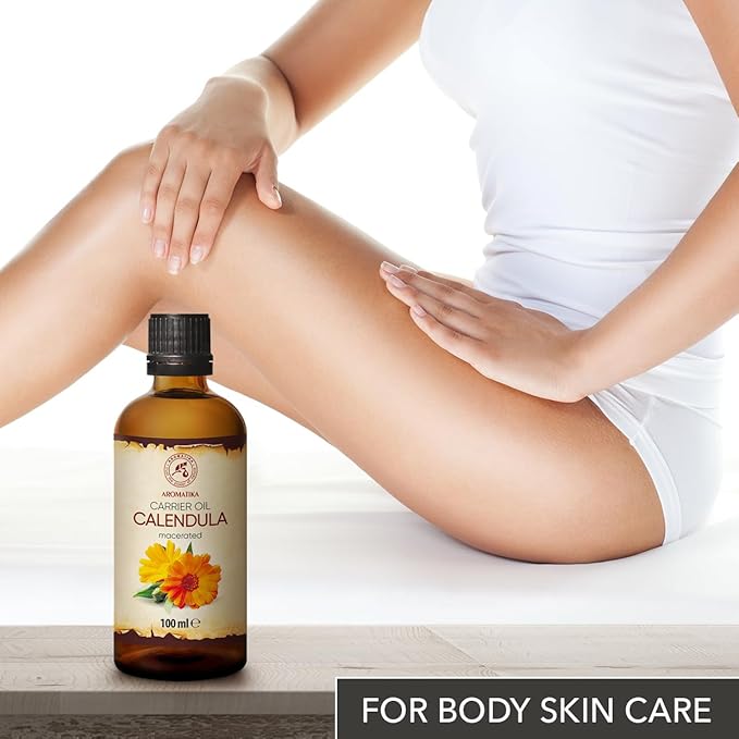 Calendula Oil 3.4 Fl Oz (100ml) - Calendula Officinalis Flower Extract – Infused - Almond Oil Base - 100% Pure & Natural - Marigold Oil – Benefits for Skin, Nails, Hair, Face, Body