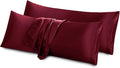Aormenzy Satin Body Pillow Cover Set of 2, 20x54 Inches Burgundy Body Pillow Case for Adults, Silky Soft & Cooling Body Pillow Pillowcase with Envelope Closure