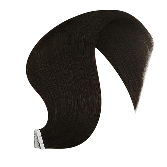 YoungSee Tape in Human Hair Extensions Long Straight Tape in Brown Hair Extensions 24Inch 50g 20pcs Invisible Tapes on Real Hair Extension Darkest Brown Add Length