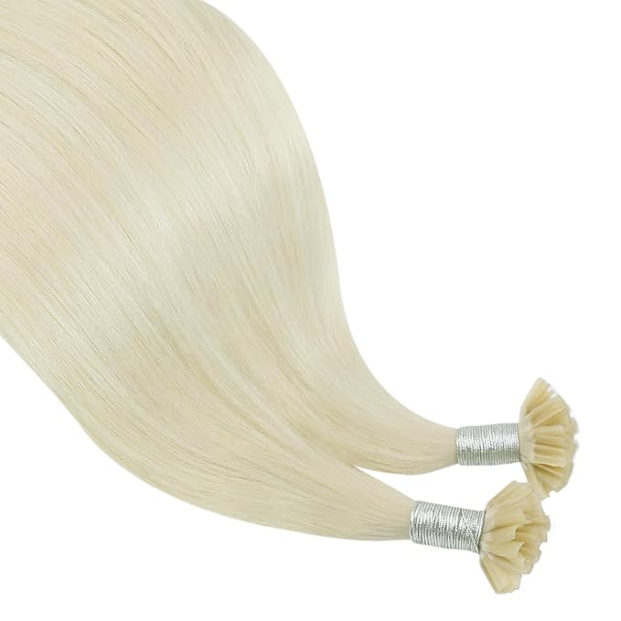 YoungSee Utip Human Hair Extensions Platinum Blonde 24 Inch K Tip Hair Extensions Human Hair White Blonde U Tips Extension Real Hair Long Straight U Tips Hair Extension for Women 50s/50g Hot Fusion
