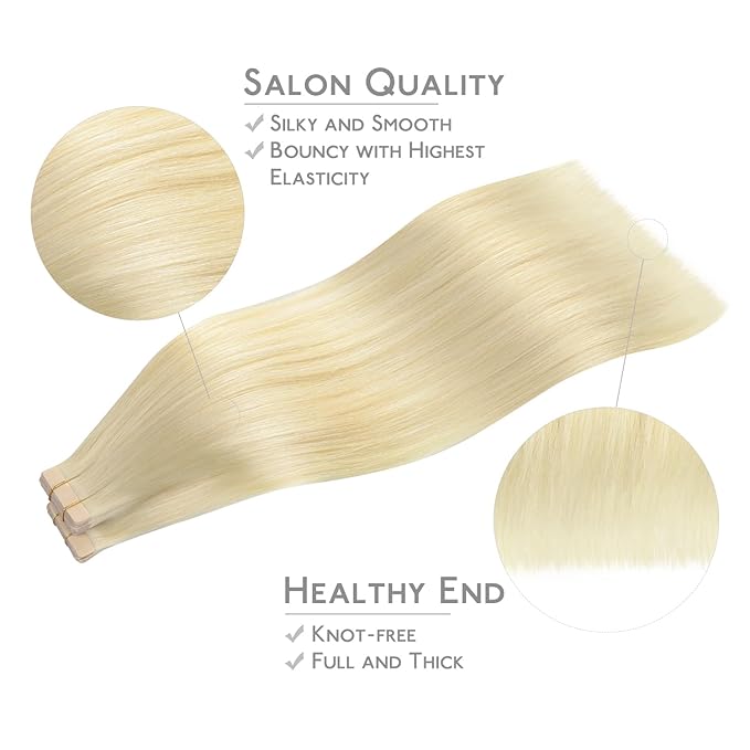 Wennalife Tape in Hair Extensions Human Hair,40pcs 100g 16 inch Bleach Blonde Hair Extensions Real Human Hair Straight Tape in Extensions Invisible Human Hair Extensions Reusable Real Hair Extensions