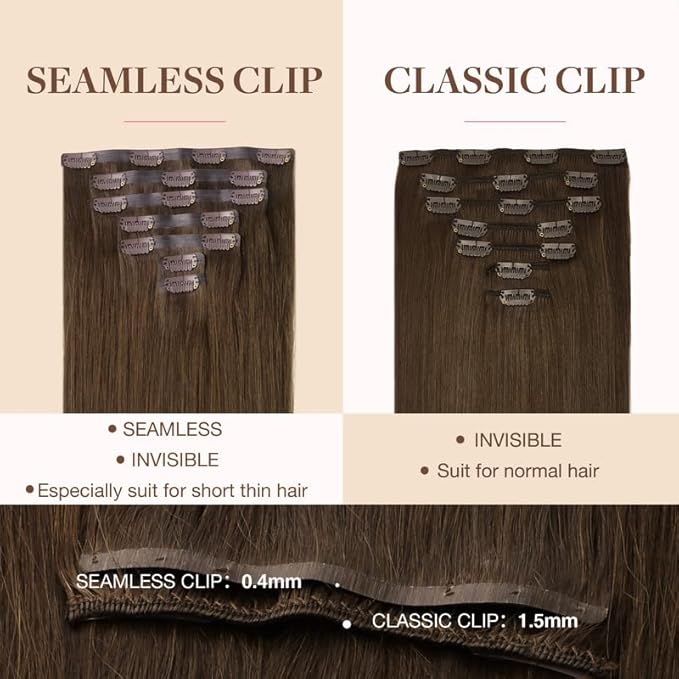 GOO GOO Clip in Hair Extensions Real Human Hair, Remy Human Hair Extensions Clip ins for Women, Natural Human Hair, 16inch 110g 7Pcs, 4A Chocolate Brown