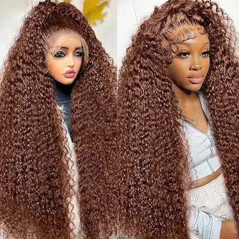 250% Density Curly Human Hair wig 13x6 Auburn Brown Mongolian Deep Transparent Lace Front Wigs for Women With Baby Hair Chocolate Curly Lace Front Wig 22 Inch