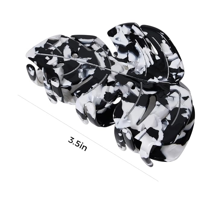Black&White Leaf Hair Claw Clip 3.5 Inch Strong Grip Hair Clip French Design Women Girls Hair Styling Accessories for Thick Thin Hair
