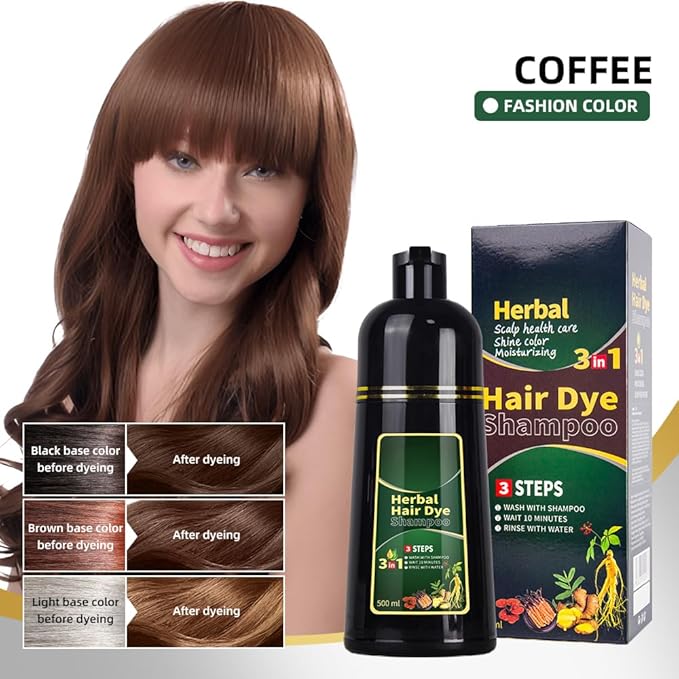 Coffee Hair Dye Shampoo 3 in 1 Herbal Natural Dye Cover Gray, for Women/Men Hair Color for Grey Coverage (Coffee)