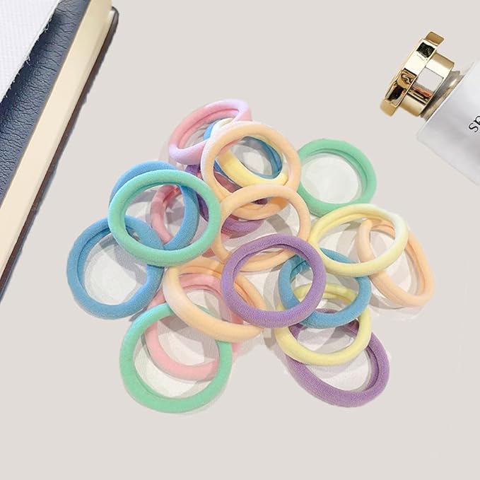 Hair Ties Hair Elastics Bands Seamless Cotton No Damage Thick Curly Hair Long-Lasting Braids Ponytails Holders All Hair Types Pain-Free Hair Accessories Women Men Candy Colors 50 PCS
