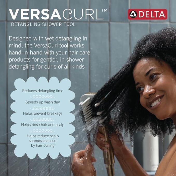 Delta VersaCurl Detangling Handheld Shower Head Tool for Curly Hair with 3 Curl Defining Brush Inserts Included, Detangler Brush Hand Shower with Hose, Spotshield Brushed Nickel 74B430SN