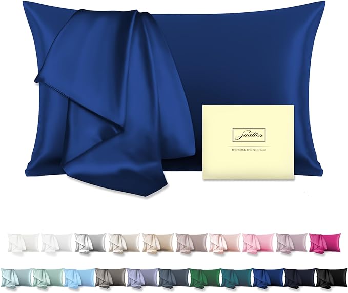 Natural Mulberry Silk Pillowcase for Hair and Skin Queen Size 20"X30" Silk Pillow Case with Hidden Zipper Soft Breathable Smooth Cooling Silk Pillow Covers for Sleeping(Royal Blue,Queen,1Pcs)