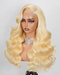 32 Inch 613 13x6 Lace Front Wig Human Hair 180 Density Blonde Wig Human Hair Body Wave 100% Real Human Hair True Length Random Dyeing No Shedding No Synthetics Triple Lifespan 3X