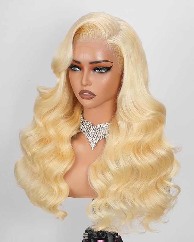 613 13x6 Lace Front Wig Human Hair 180 Density Blonde Wig Human Hair 26 Inch Body Wave 100% Real Human Hair True Length Random Dyeing No Shedding No Synthetics Triple Lifespan 3X