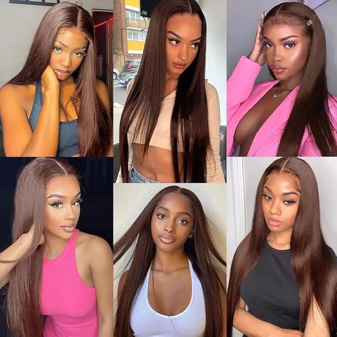 Color 4 Straight Bundles Human Hair Chocolate Brown Bundle Niegmeag Brazilian Virgin Remy Hair 3 Bundles 12 14 16 Inch Double Weft Brown Straight Bundle Hair Weave 150g