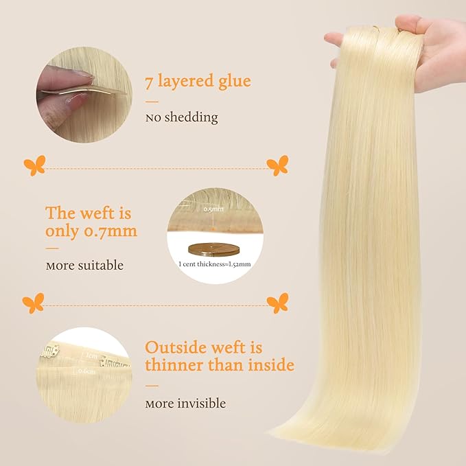 DOORES Human Hair Extensions, Bleach Blonde 150g 7pcs 22 Inch, Seamless Clip in Hair Extensions Remy Human Hair for Women Extensions Thick Straight Hair Invisi Edge Hair Extensions