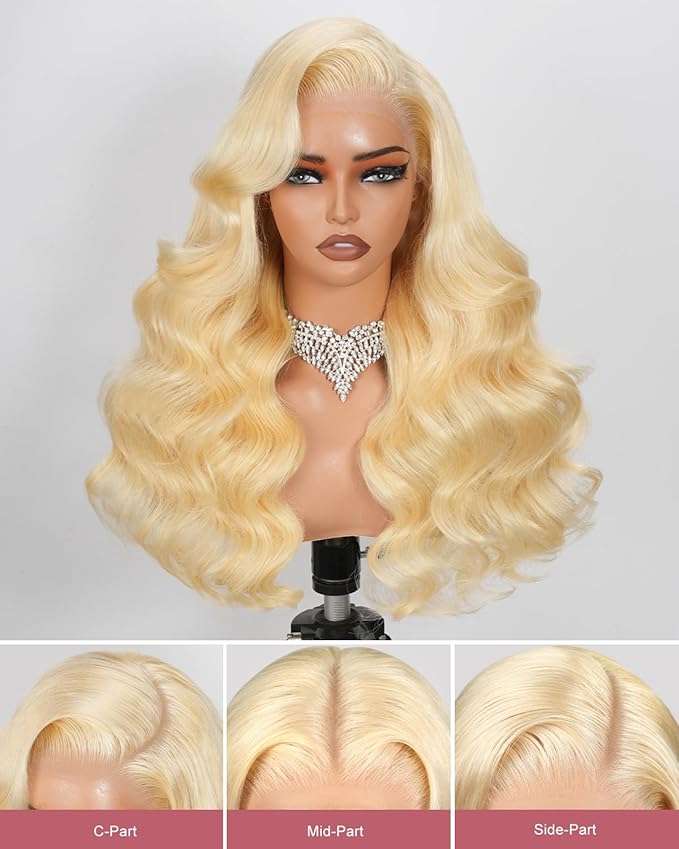38 Inch 613 13x6 Lace Front Wig Human Hair 180 Density Blonde Wig Human Hair Body Wave 100% Real Human Hair True Length Random Dyeing No Shedding No Synthetics Triple Lifespan 3X