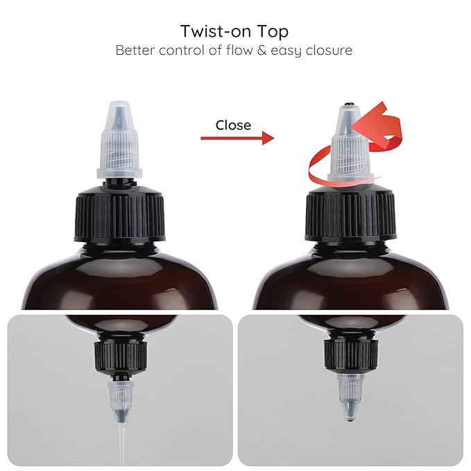Segbeauty 16.9oz Amber Squeeze Bottles, 2Pcs 500ml Refillable Hair Dye Colored Applicator Bottle with Angled Tip, PET Twist-On Top Tip Plastic Empty Dyeing Tool for Hair Color Perm Oil Salon
