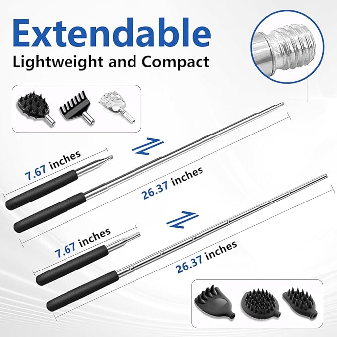 Back Scratcher Extendable with 6 Detachable Scratching Heads and Hair Scalp Massager for Itches Lotion Application Spa Adults Women Men Seniors The Disabled Baby Purple
