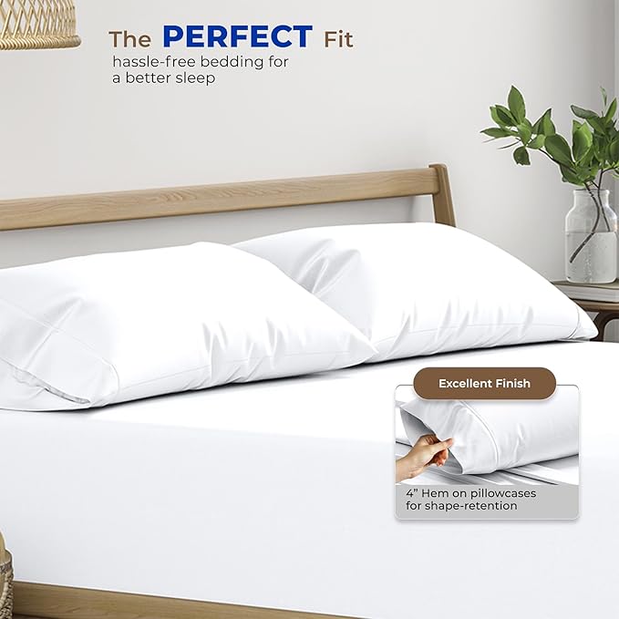 THREAD SPREAD 100% Egyptian Cotton Pillow Cases - High Thread Count Pillowcases Queen/Standard Size Pack of 2, Soft & Breathable Extra Long Staple Sateen Weave Cotton Pillow Covers for Bed - White