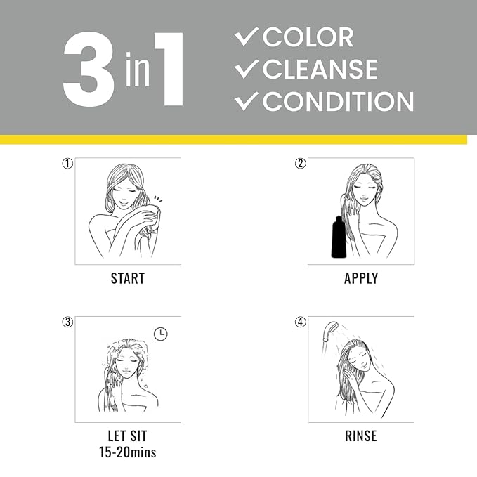 KINGMING Black Hair Dye Shampoo 3 in 1 for Gray Hair, Hair Color Shampoo for Women Men Grey Hair Coverage, Herbal Ingredients Champu Con Tinte Para Canas 500ml (Black).