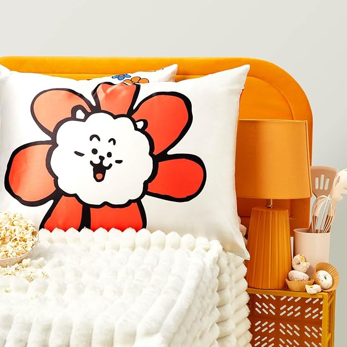 Kitsch x BT21 Satin Pillowcase with Zipper – Better Than Silk Pillowcase, RJ Character & Funky Floral Print – Soft Cooling Toddler Bed Time Pillow Case for Hair & Skin – Queen/Standard 19x26