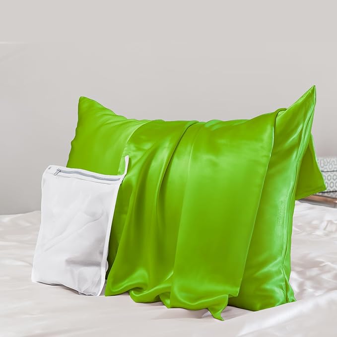 PROMEED 23 Momme Silk Pillowcase for Hair and Skin, Both Sides Upgraded Grade 6A+ Mulberry Silk Pillow Case with Zipper, Cooling Pillow Cases for Hot Sleepers (Queen 20"x30", Green)