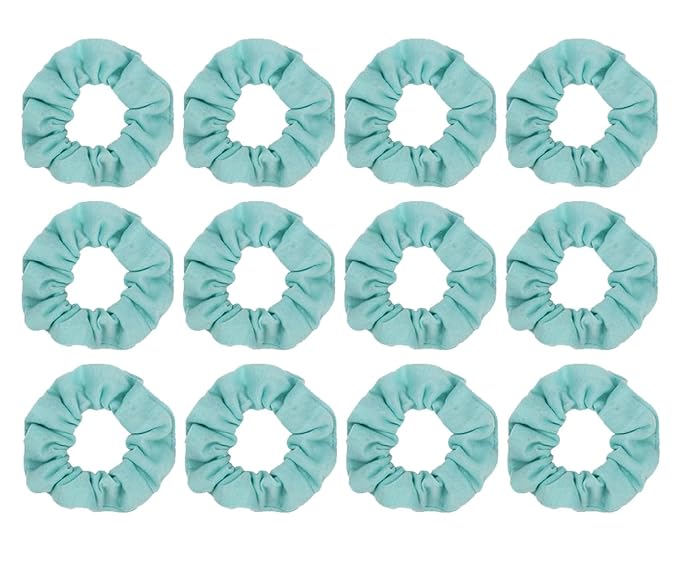 Cotton Hair Scrunchies Single Jersey Solid Color Ponytail Holders Elastic Hair Ties for Women Accessories 12pcs (Mint Green)