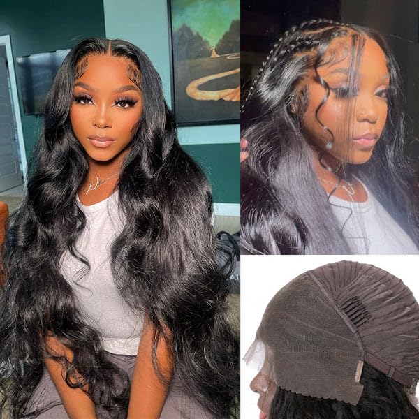 13x4 Lace Front Wigs Human Hair Pre Plucked 180 Density 28 Inch HD Body Wave Lace Front Wigs Human Hair 10A Frontal Wigs Human wigs for Women Glueless Wigs Human Hair Pre Plucked Black wig 28Inch