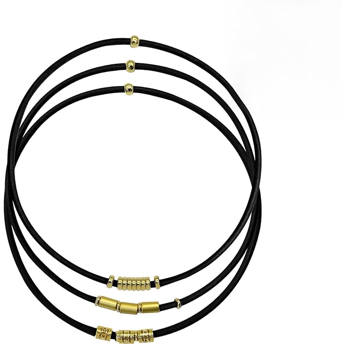 Black Extra Large Long Bracelet Hair Ties for Thick Curly Hair, 3 Pack 3mm Elastic Ponytail Holders Accessories for Women No Damage Stretchy Pony Tails Bands with Gold Metal Charms Beads