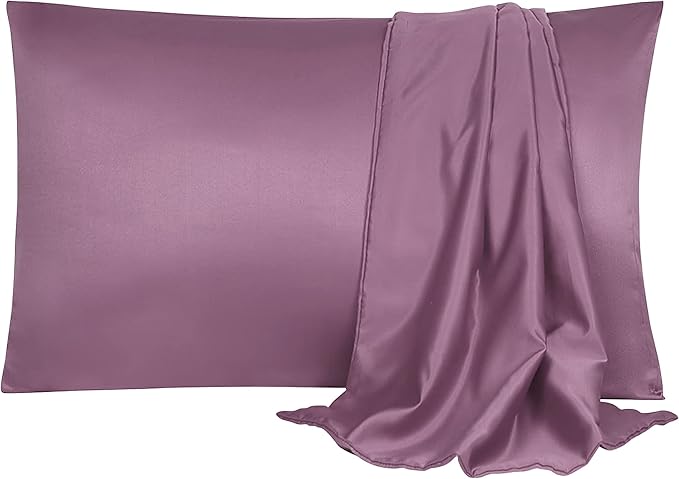 uxcell 2 Pack Silk Satin Pillowcase for Hair and Skin, Cool, Silky, Soft Breathable Pillow Cases Queen Size 20x30 Inch Sateen Pillowcase Mauve with Envelope Closure