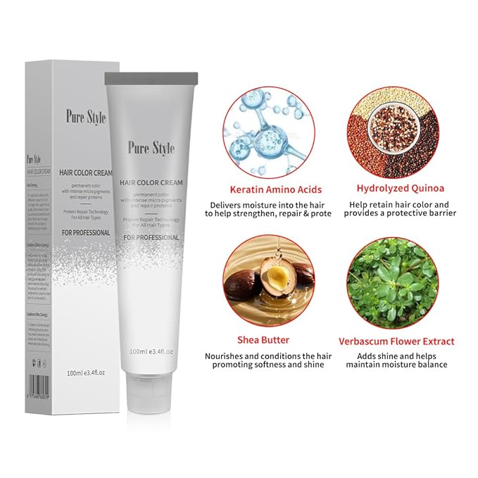 PureStyle 100ml Professional Permanent Hair Color Dye Cream Ammonia Free, Long Lasting Color, 100% Gray Coverage, Natural Shine, For All Hair Types Easy At Home Application (44/0 Light Neutral Brown)