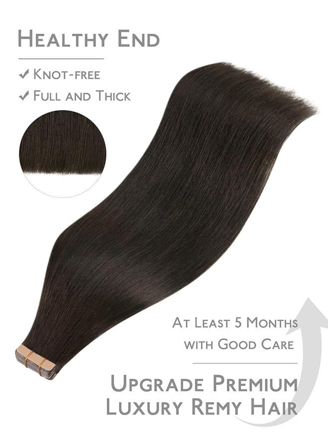 WENNALIFE Fuller Tape in Hair Extensions Human Hair, 20 inch 20pcs 80g Dark Brown Remy Hair Straight Tape in Extensions Thicker Skin Weft Tape Ins Extensiones De Cabello Humano