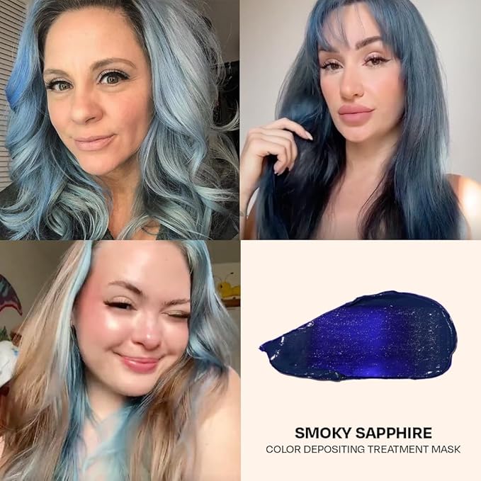 Overtone Semi Permanent Hair Color Conditioner, Smoky Sapphire, 8 oz, Nourishing, Damage-Free, Color Depositing Mask for All Hair Types with Shea Butter & Coconut Oil, Vegan & Cruelty-Free