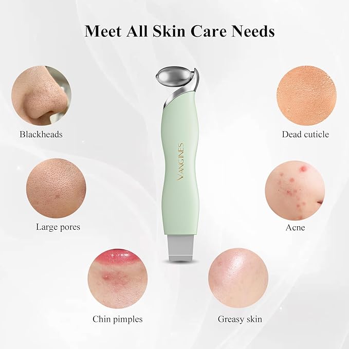 Blackhead Scraper Tool & Skin Scrubber Face Spatula for Blackhead Removal, Pore Cleaning, with Cooling Ice Roller & 2 Silicone Brush Heads (Sage Mist)