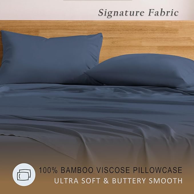 TOSMO Luxury Pillow Case Set of 2 - Cooling Viscose Derived from Bamboo, Oeko-TEX, Breathabl Silky Soft Pillow Cases with Envelope Closure (King / 20x36, Blue Grey)