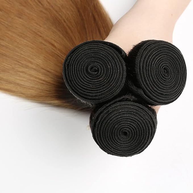 Blonde Bundles Human Hair Ombre Straight Bundle Niegmeag Brazilian Virgin Remy Hair 3 Bundles 22 24 26 Inch 2 Tone Black and Honey Blonde Straight Bundle Double Weft Hair Weave 300g