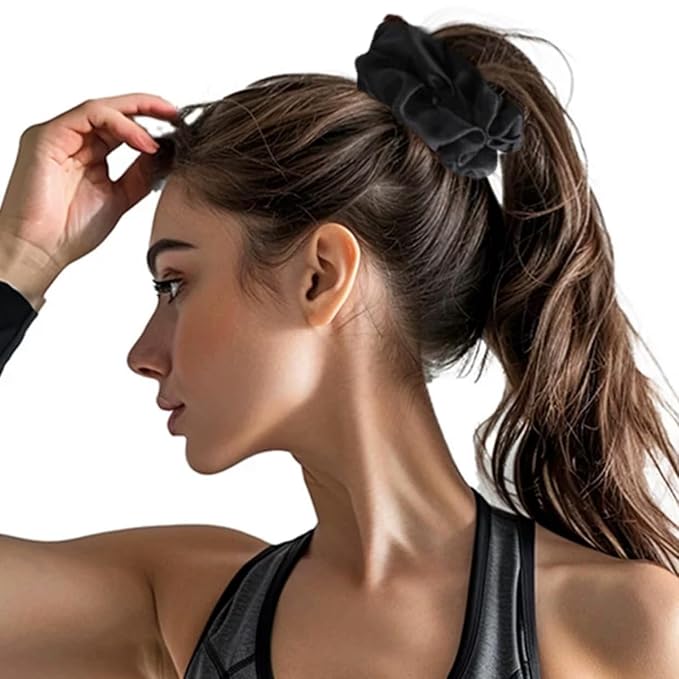 2PCS Extra Large Satin Scrunchies for Women Thick Hair - No Damage Hair Ties 6.3Inches Big Hair Scrunchy Oversized Thick Elastic Hair Bands Ponytail Holders Jumbo Scrunchies (Black Pink)