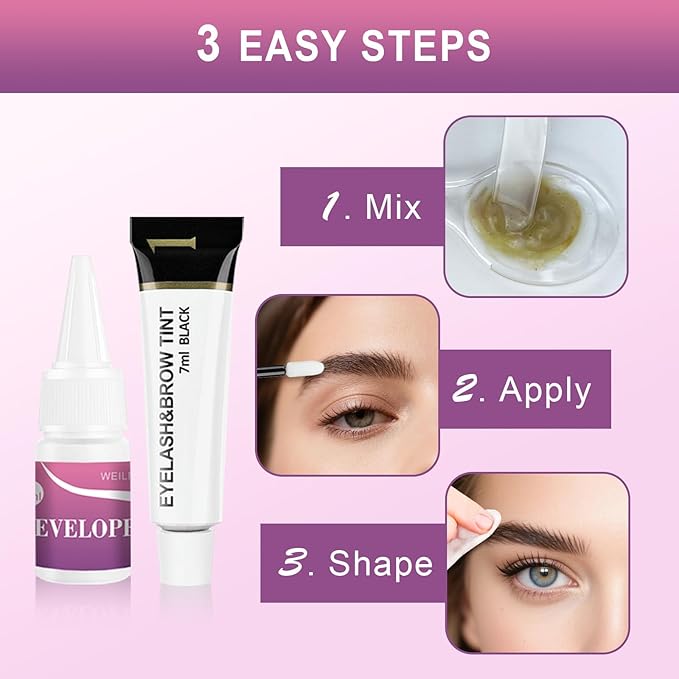 Eyelash & Eyebrow Color Kit, Professional Instant Lash & Brow Color Kit with Natural Results, Easy to Use, Eye Brow & Eye Lash Coloring Set DIY Hair Coloring for Salon Home Use 7ml (Black)