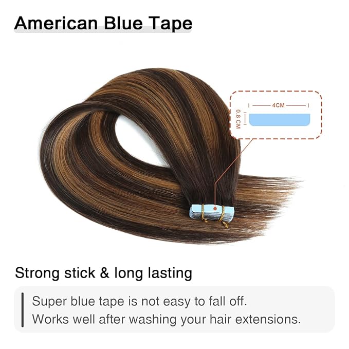 SUYYA Tape in Hair Extensions Human Hair Balayage Darkest Brown to Light Brown 20 Inch 50g/pack 20pcs Straight Seamless Skin Weft Tape in Real Human Hair Extensions(20inch #P2/8/T2)