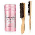 Hair Wax Stick & Boar Bristle Hair Brush, Slick Back Hair Brush for Women Men Kids, Strong Hold Smoothing Wax Stick for Slick Back Flyaways & Baby Hairs