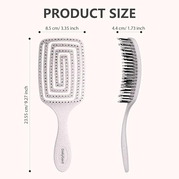 Detangling Brush, Dry and Wet Vented Detangler Hair Brush for Women and Men, Professional Paddle Curved Styling Hairbrush, Beige