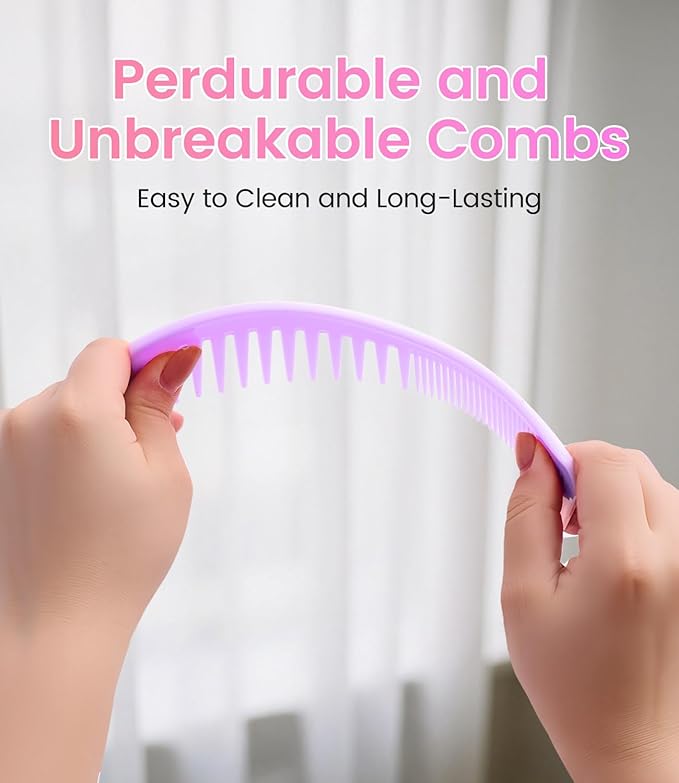 6PCS Professional Hair Comb Set for Women & Men Rat Tail, Wide & Fine Tooth Combs for Curly Hair, Braiding, Barber Styling, Cutting & Parting (Purple)