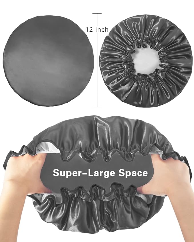 Aquior Shower Caps, Reusable Shower Cap for Women, Double Layer Waterproof Hair Cap, Large Size for All Hair Lengths,for Girls Spa Home Salon Use (Black)