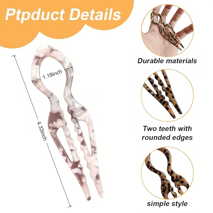 Prestige Hair Pins for Women,French U-Shaped Hair Pin 3Pc Elegant Women Hair Accessories Suitable for Thick or Thin Hair (Pink, Blue, Starry gray)