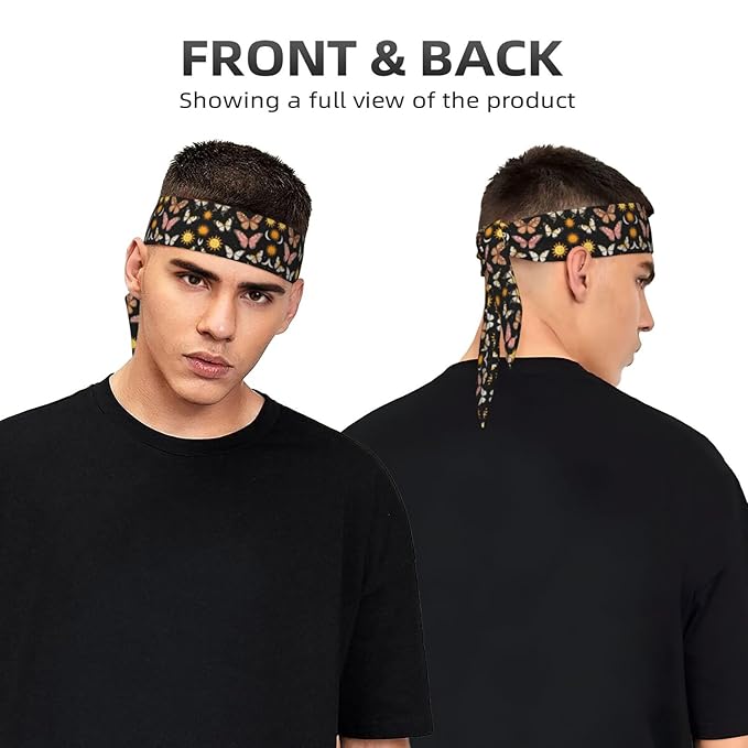 Men Women Novelty Sports Sweatbands Head Decor for Running Athletic Shower, Elastic Multifunction Goth Butterfly Moth Sun Moon Head Ribbon Headdress